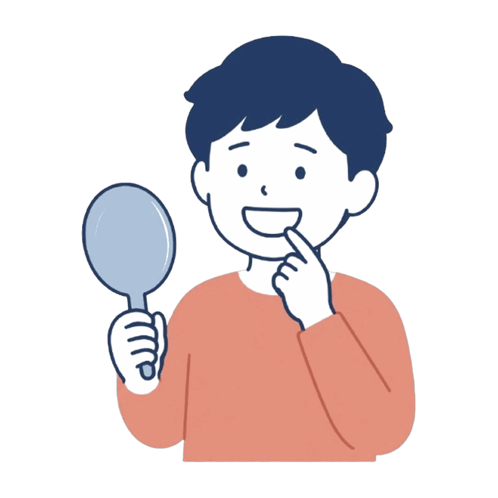 手鏡で歯を見る男の子のイラスト素材
