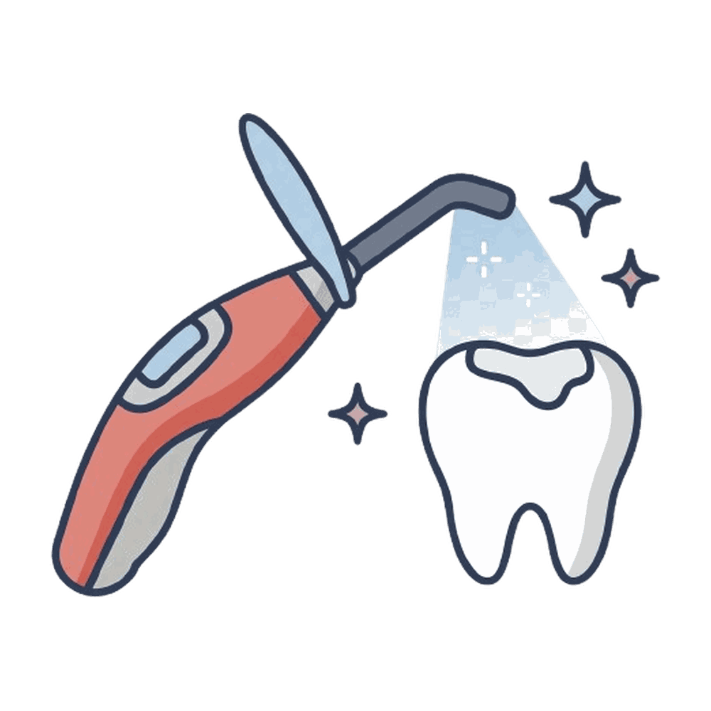 歯科用光照射器と歯のイラスト素材