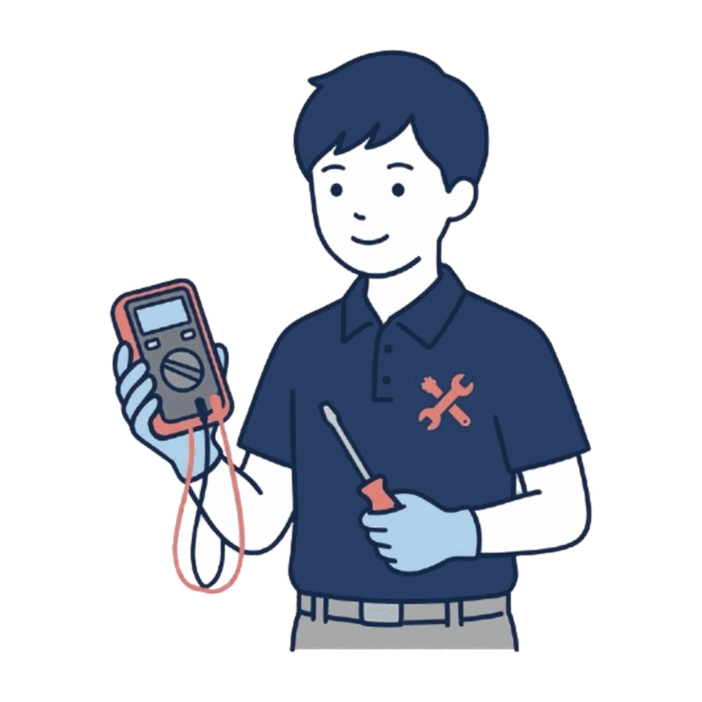 機器を点検・メンテナンスするスタッフのイラスト素材