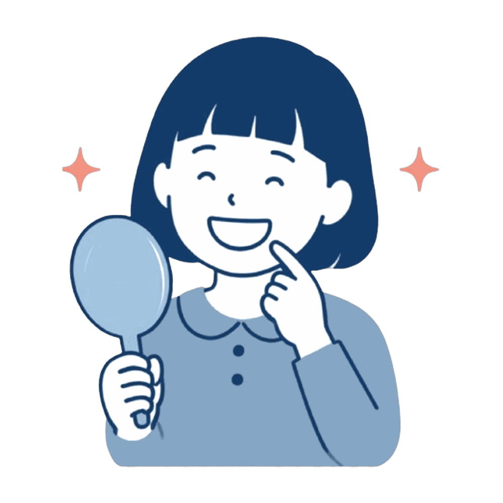 手鏡で歯を見る女の子のイラスト素材