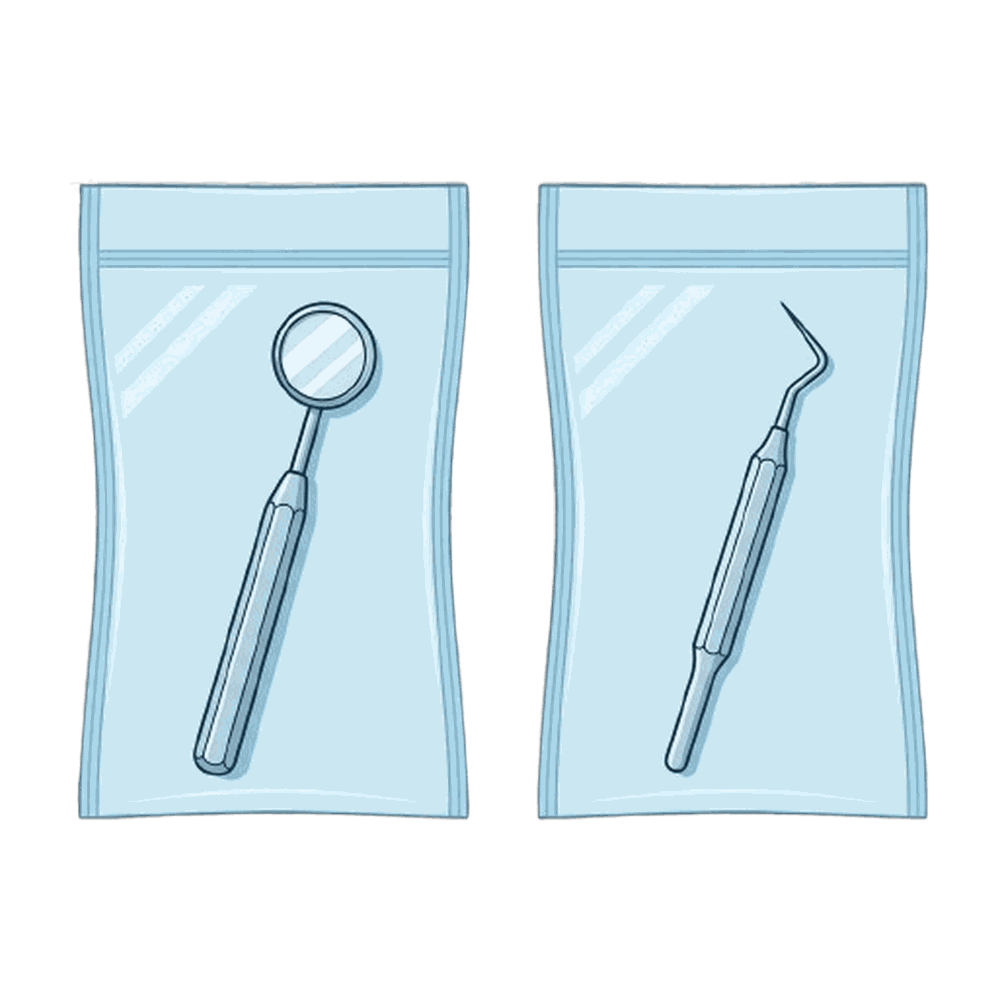 滅菌パックに入った歯科器具のイラスト素材（別バージョン）