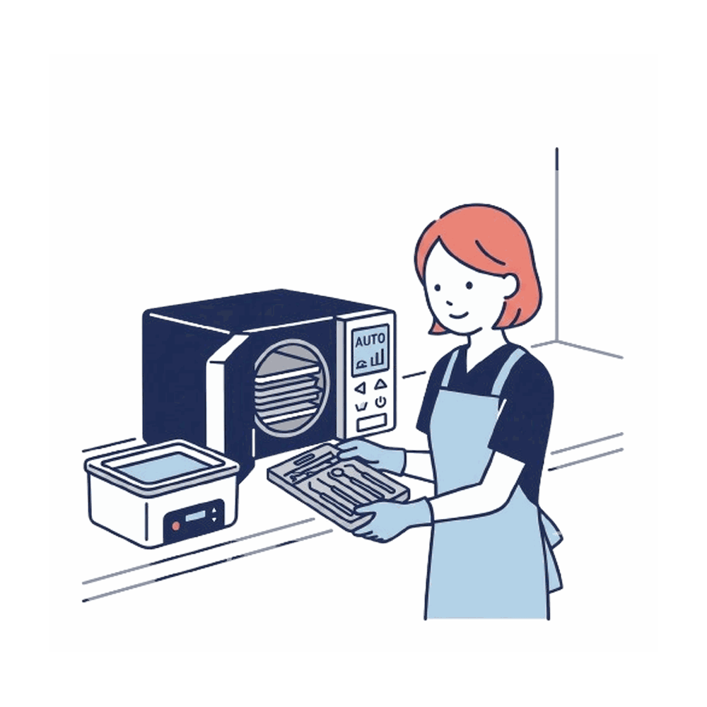 器具の滅菌作業をするスタッフのイラスト素材
