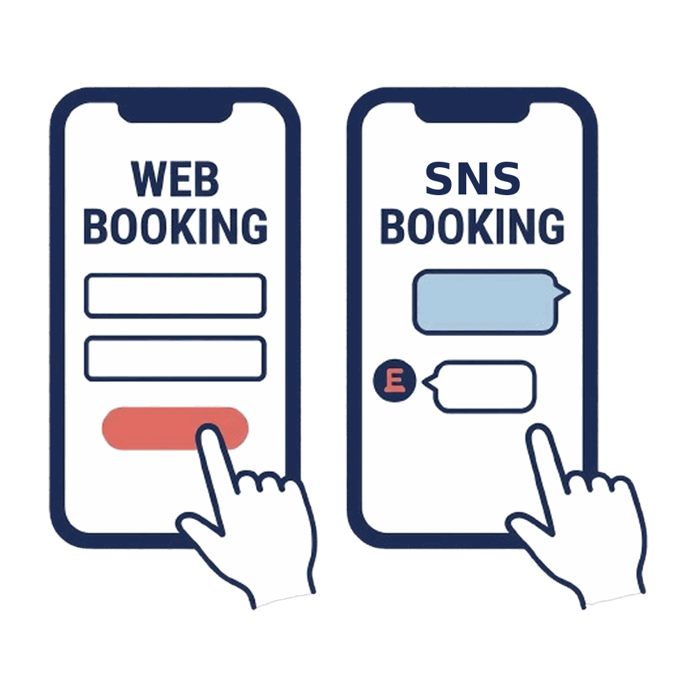 ネット予約とSNS予約のスマホ画面のイラスト素材