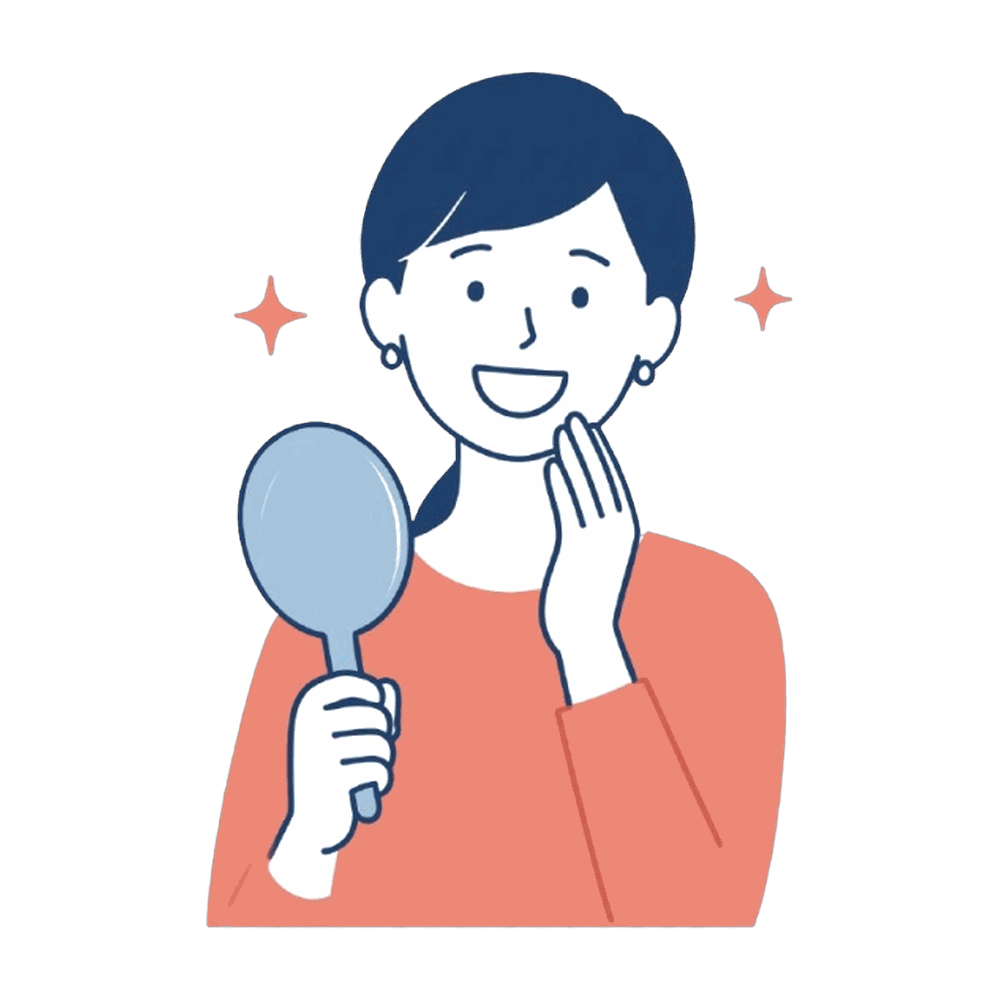 手鏡で口元を見る女性のイラスト素材