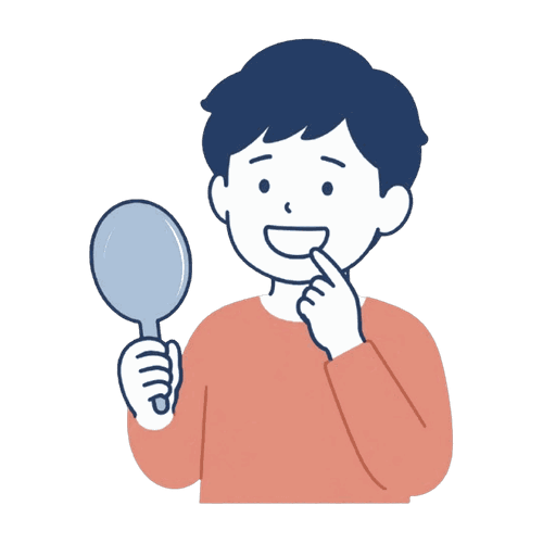 手鏡で歯を見る男の子のイラスト素材