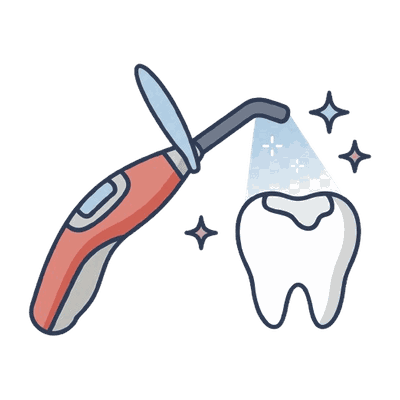 歯科用光照射器と歯のイラスト素材