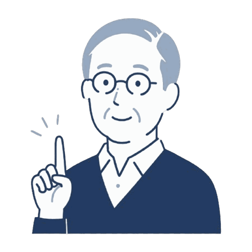 指を立てて説明する高齢男性のイラスト素材