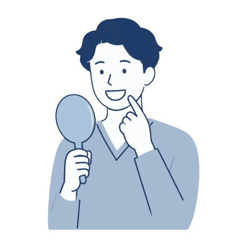 手鏡で歯を見る男性のイラスト素材