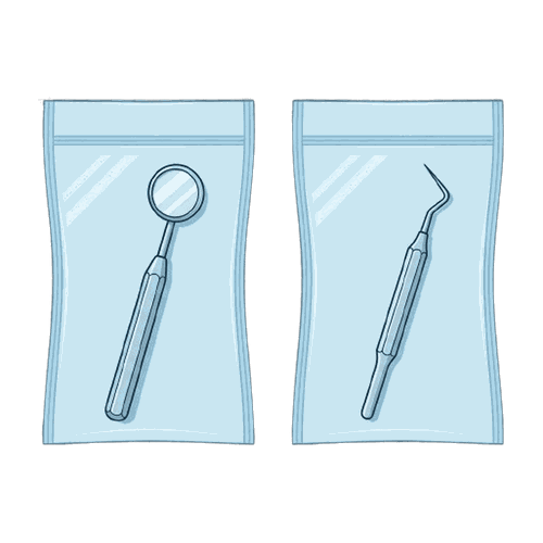 滅菌パックに入った歯科器具のイラスト素材（別バージョン）