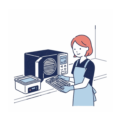 器具の滅菌作業をするスタッフのイラスト素材