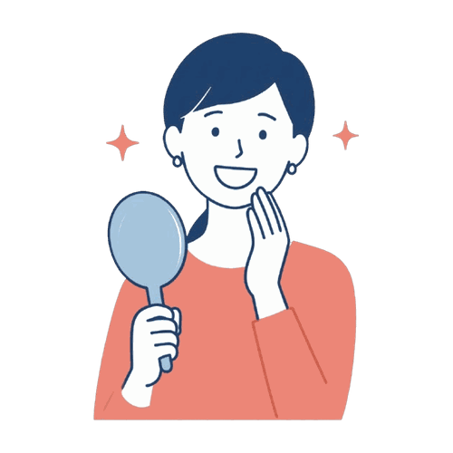 手鏡で口元を見る女性のイラスト素材